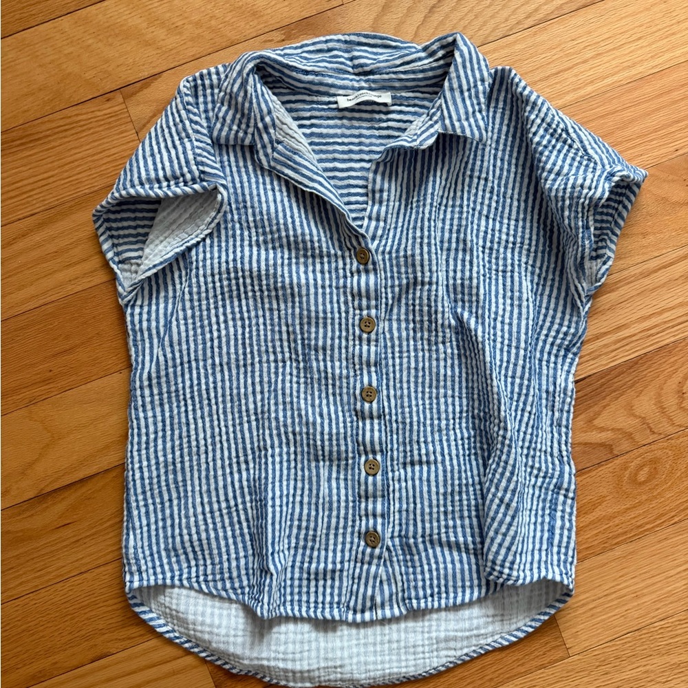 Soft Blue and White Striped Button-Up Shirt